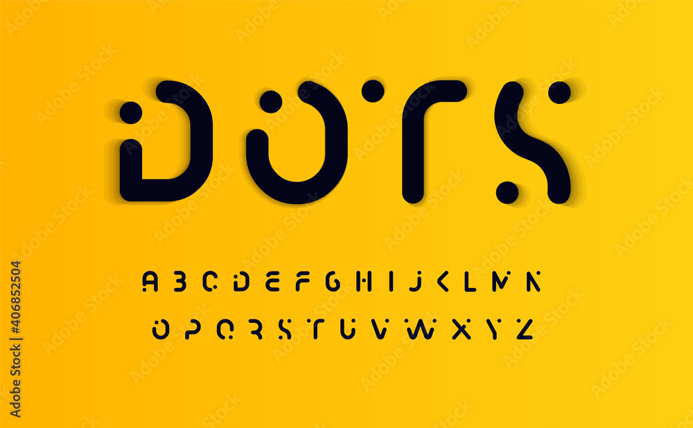 Poster Futuristic letters with dots, modern rounded alphabet for future logo design and fun poster headlines. Decorative creative font in minimalistic style. Vector illustration