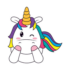 cute unicorn lying winking the eye, line and fill style
