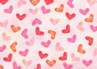 小さいハート　ピンク　背景　横　バレンタイン　水彩画