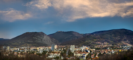 Fototapeta na wymiar Panorama of Nova Gorica With Hills