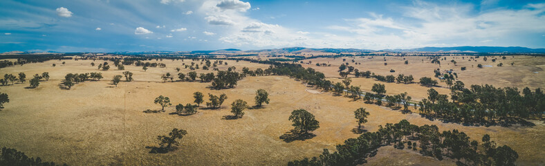 Australian outback on hot summer day - wide aerial panorama