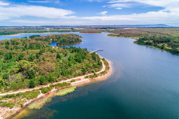 Fototapeta premium Devilbend Reservoir lake and forest - aerial view
