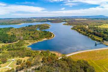 Fototapeta na wymiar Devilbend Reservoir Lake - aerial view. Mornington Peninsula, Victoria, Australia