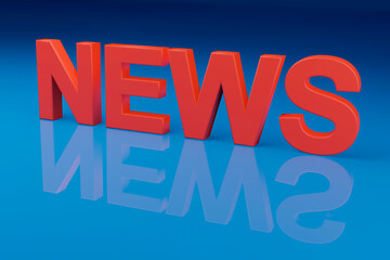 Red news word, blue background, 3D render