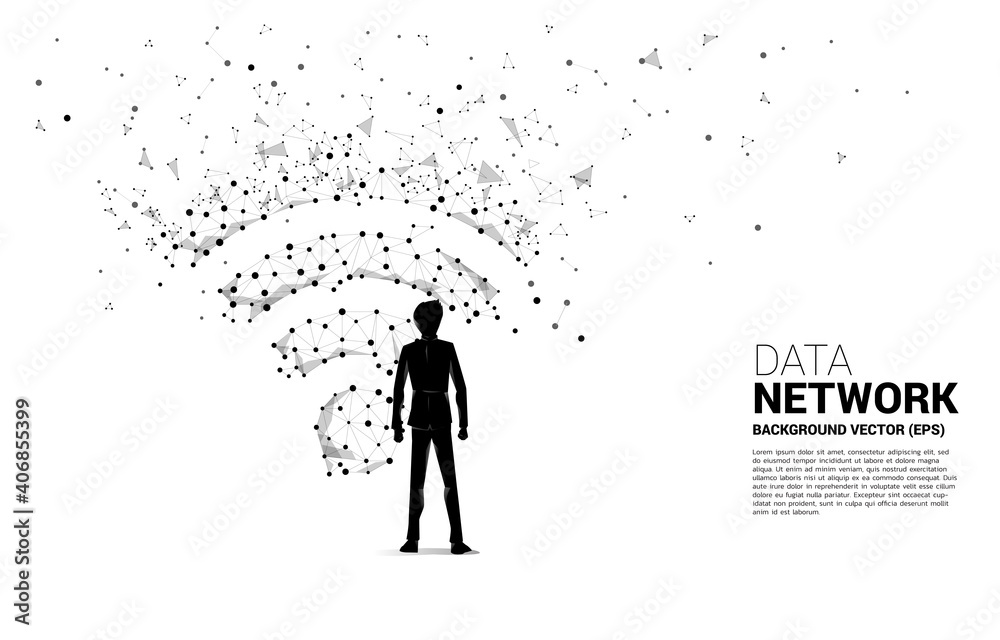 Poster Vector businessman and dot connect line circuit board style mobile data icon. Concept for data transfer of mobile and wi-fi data network.