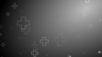 Medical health cross neon light shapes pattern on black background.