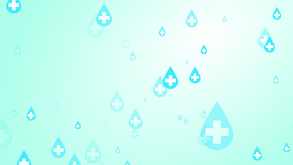 Medical health cross white on blue sanitizer drop pattern background. Abstract healthcare clean and Hygiene concept.