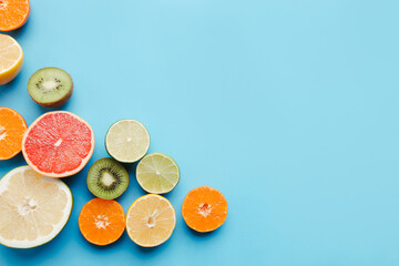 Summertime tropical background with exotic fruits