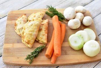 Farmer's market meat pies with fresh organic ingredients for display and ready to eat for tasty traditional ethnic lunch
