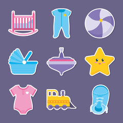 baby shower icon set, flat style