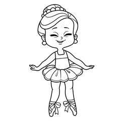 Cute cartoon ballerina girl dancing outlined for coloring isolated on a white background