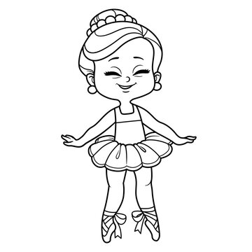 Cute cartoon ballerina girl dancing outlined for coloring isolated on a white background