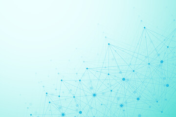 Abstract medical background DNA research, molecule, genetics, genome, DNA chain. Genetic analysis art concept with hexagons, lines, dots. Biotechnology network concept molecule, illustration