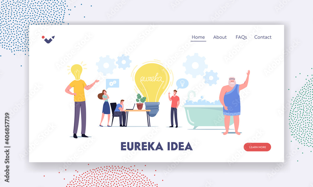 Wall mural tiny characters around huge light bulb searching idea landing page template. business team search in