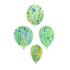 Blue bird in flowers. Watercolor drawing.