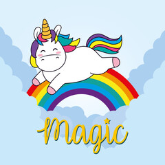 magic design with unicorn jumping over the rainbow