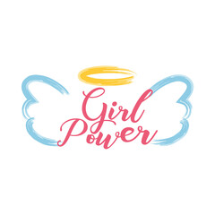 Obraz premium girl power design with angel wings and halo, flat style