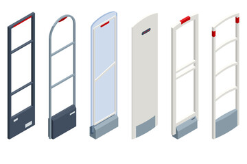 Isometric Anti Theft System. Eas Anti-theft Sensor Gate. Anti Theft Gates for Indoor. Preventing shoplifting scanner gate. Customer shopping store Monitoring management checkout