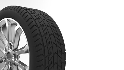 Sports car tires, isolated on white background. Three-dimensional illustration