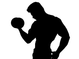 ダンベルを持つ男性の横顔シルエット