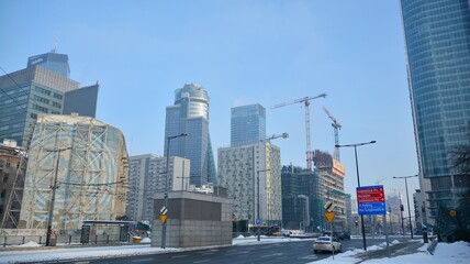 Fototapeta na wymiar Business center of the city on a frosty winter morning.