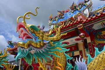 Fototapeta na wymiar Naja Shrine is decorated in Chinese style. Is a tourist attraction for tourists to pay homage to Chinese gods in Chonburi, Thailand 