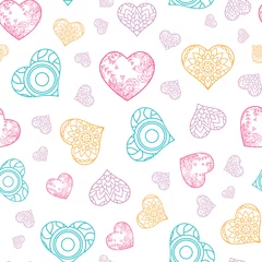 Schilderijen op glas Romantic seamless pattern with heart shape on a white background. Vector seamless background for Valentine's day, fabric fills, and scrapbook. Surface pattern design © Dorido