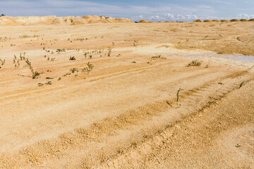Abandoned sand pit territory on a sunny summer day