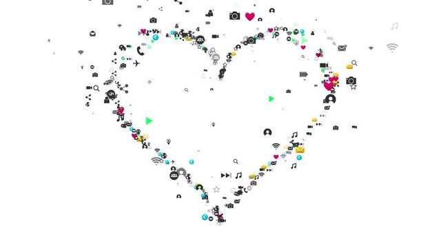 4K Heart shape with social media icons