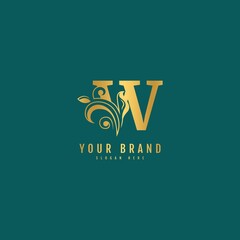 Initial letter W with leaf logo vector concept element. Luxury natural logotype vector.