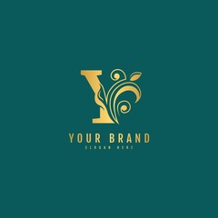 Initial letter Y with leaf logo vector concept element. Luxury natural logotype vector.