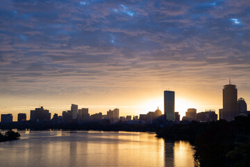 Fototapeta na wymiar The sunrise over the Boston Cityscape