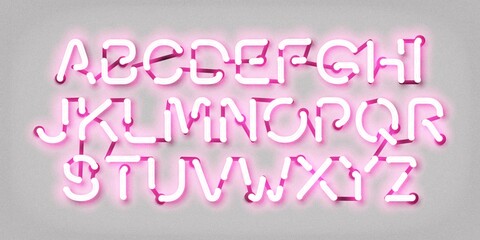 Vector realistic isolated neon alphabet with pink colors for invitation decoration and covering on the white background.