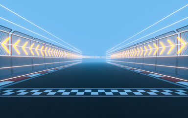 Fototapeta na wymiar View of the infinity empty asphalt international race track, 3d rendering.