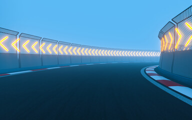 View of the infinity empty asphalt international race track, 3d rendering.