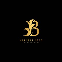 Initial letter B with leaf logo vector concept element, letter B logo with natural leaf