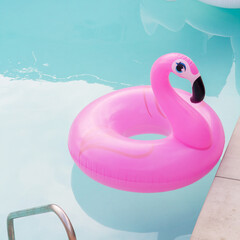 Pink Flamingo Inflatable Pool Floatie in Swimming Pool © TomWindeknecht