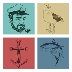 bundle of four nautical gray elements set icons