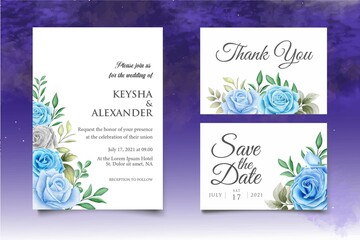 Wedding invitation card with beautiful flowers and leaves