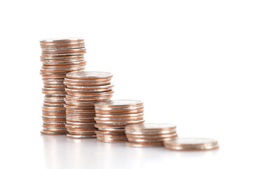A row of incremental dollar coins on a white background