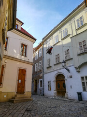 Bratislava, Slovakia. A beautiful typical paved street in Bratislava's Old Town district. Rich architectural heritage.