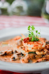 grilled shrimps with lemon and salad