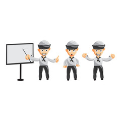 Set of a sailor man cartoon character in different poses. Vector illustration in a flat style