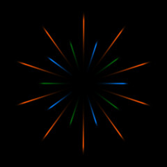 Firework salute burst. Colorful light rays,stars,confetti explosion. Starbursts circles,shining light effects. Festive holiday background. Christmas,New Year,Independence day,anniversary design