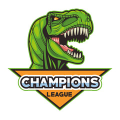 tyrannosaurus rex animal wild head with champions league lettering
