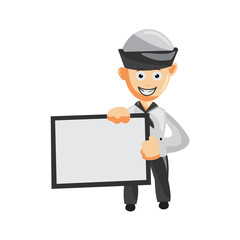 Sailor man with blank Board cartoon character Vector illustration in a flat style Isolated