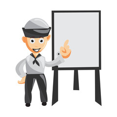 Sailor man with blank Board cartoon character Vector illustration in a flat style Isolated