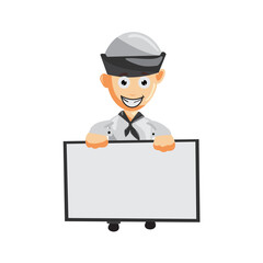 Sailor man with blank Board cartoon character Vector illustration in a flat style Isolated