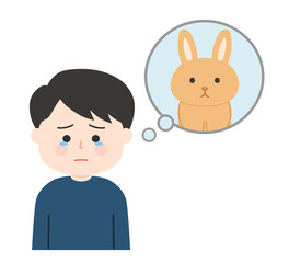 Man dealing with the death of his pet rabbit. Vector illustration isolated on white background.