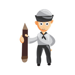 Sailor man Hold Pencil cartoon character Vector illustration in a flat style Isolated